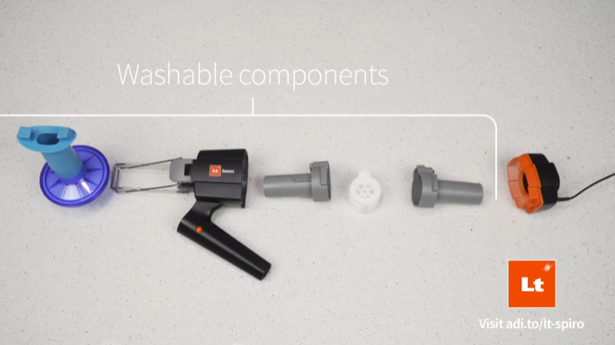 Spirometer components showing washable parts