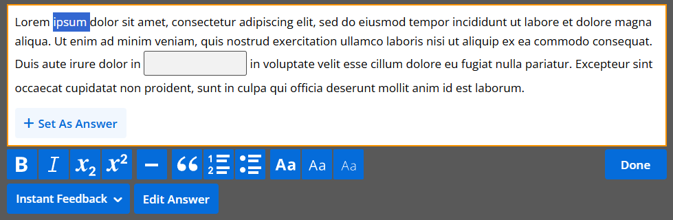 Adding answers to Fill in the Blanks panel