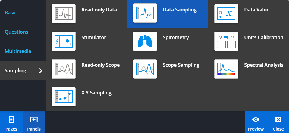 Adding a Data Sampling panel from the Panels menu