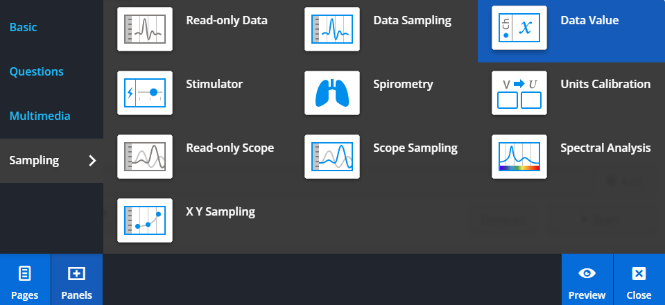 Adding a Data Value panel from the Panels menu