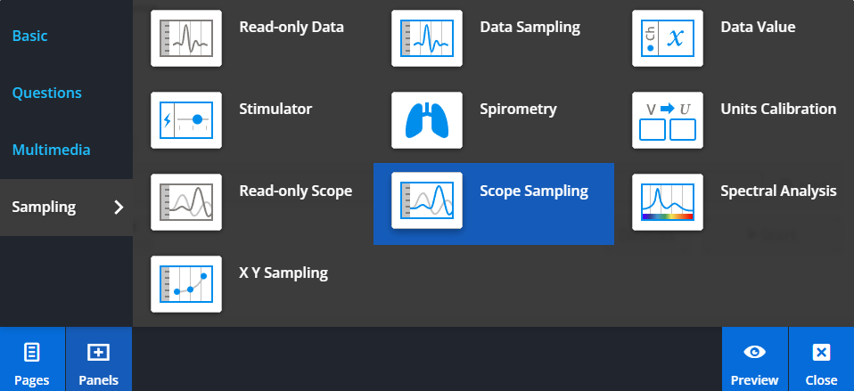 Adding a Scope Sampling panel from the Panels menu