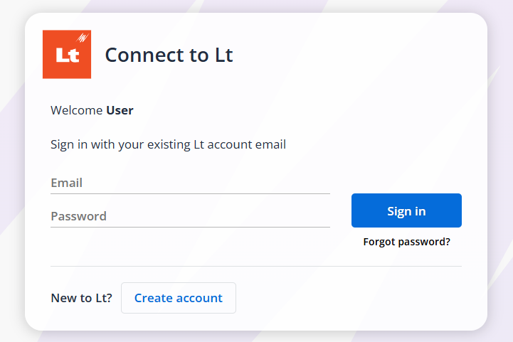 Connect to Lt page showing Sign in and Create account options