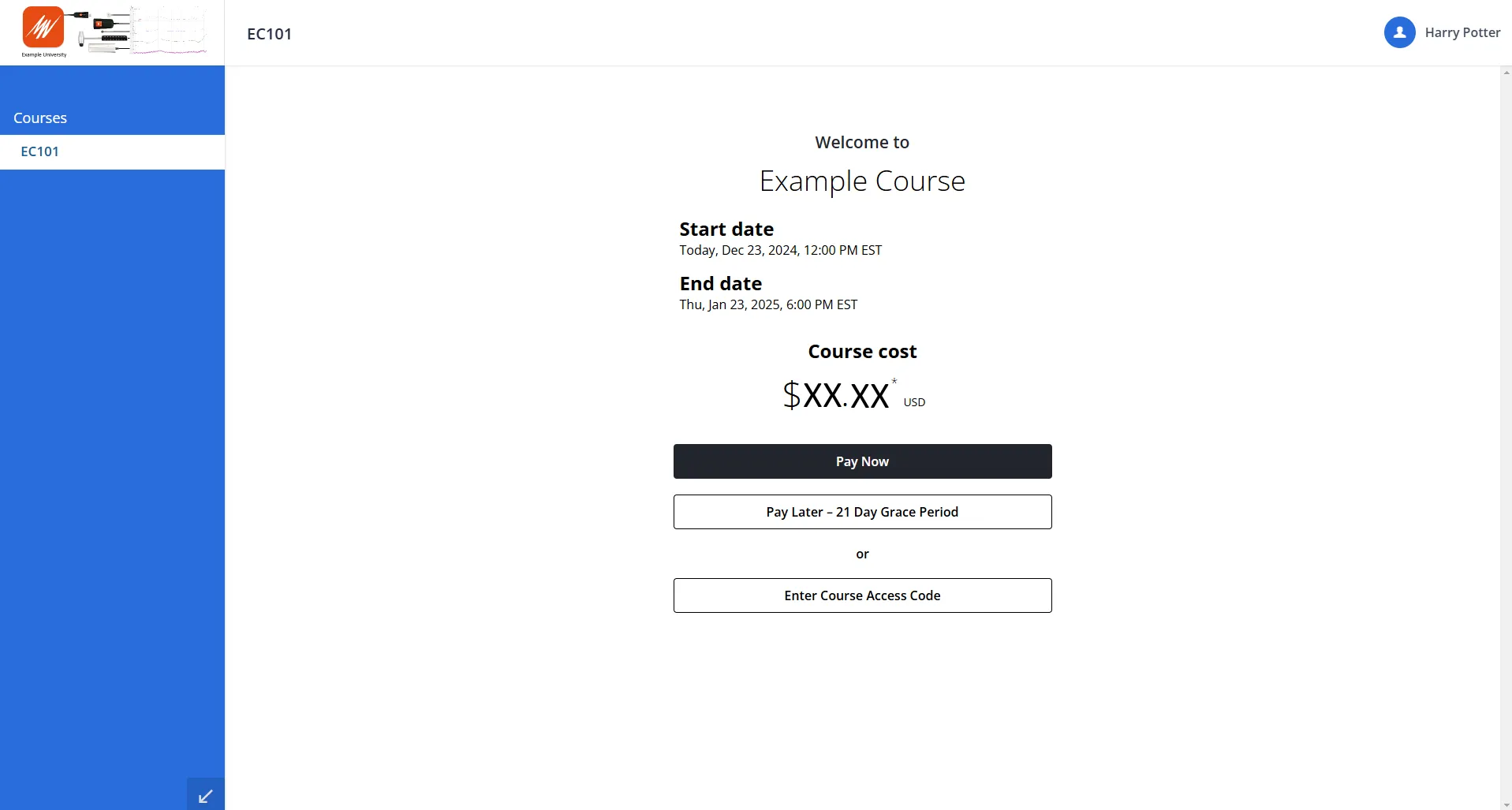 Student pay Lt activation page