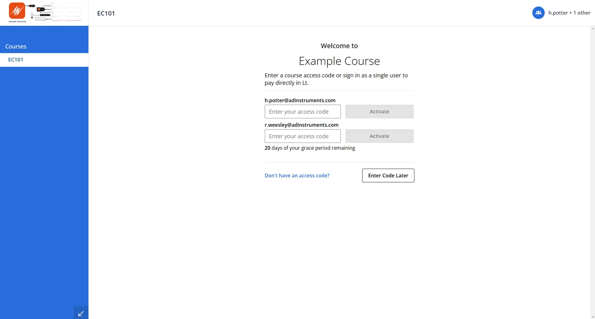 shows the screen after group login for student pays