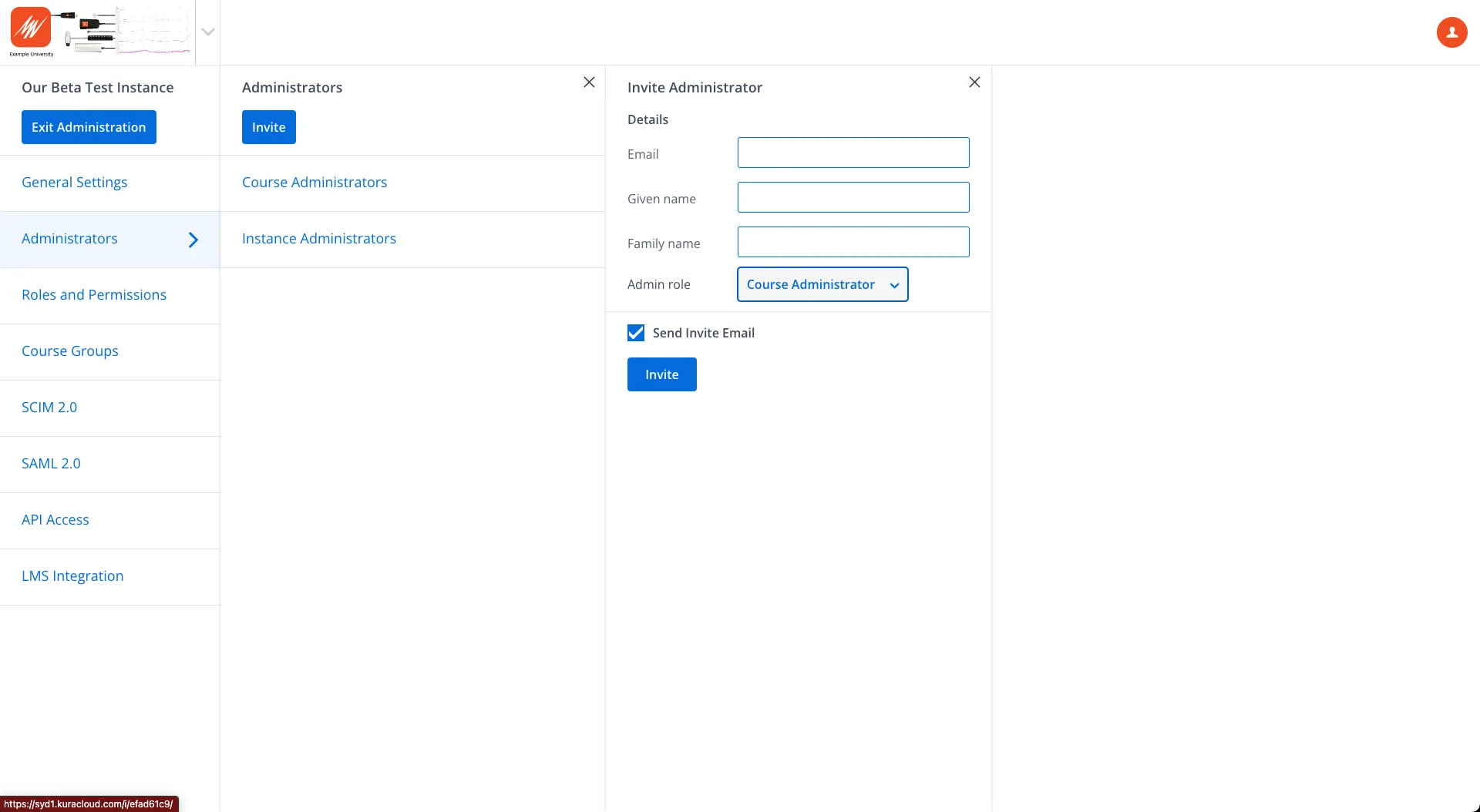 Lt Instance Administration: Administrators menu image