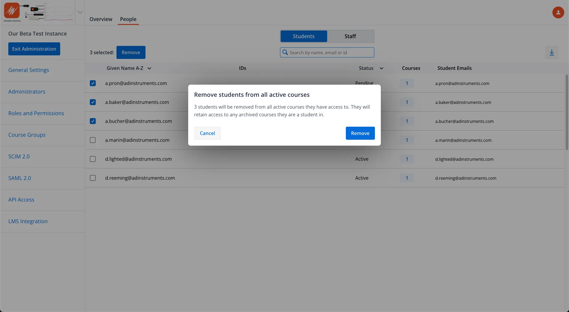 Lt Instance Administration: People page image