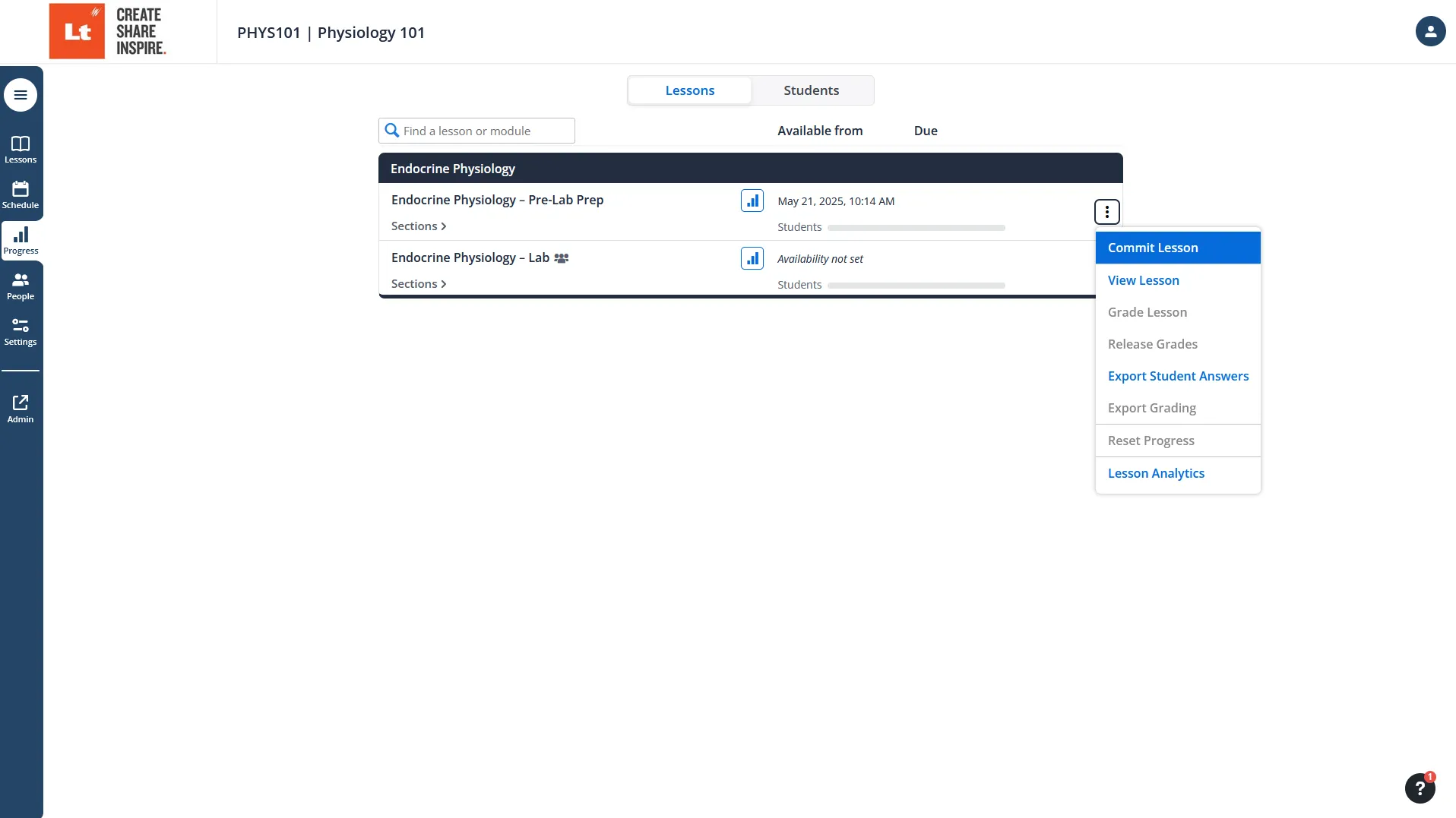 image of Lt - Commit Lesson dialog