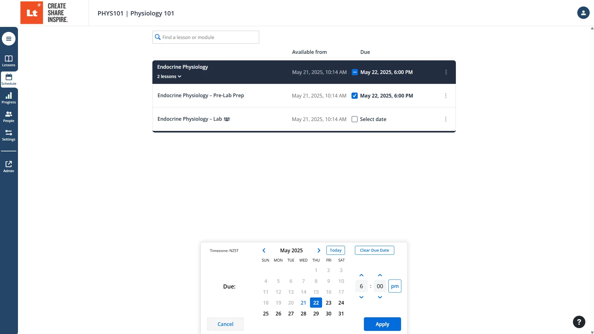 Lt schedule view dialog image 