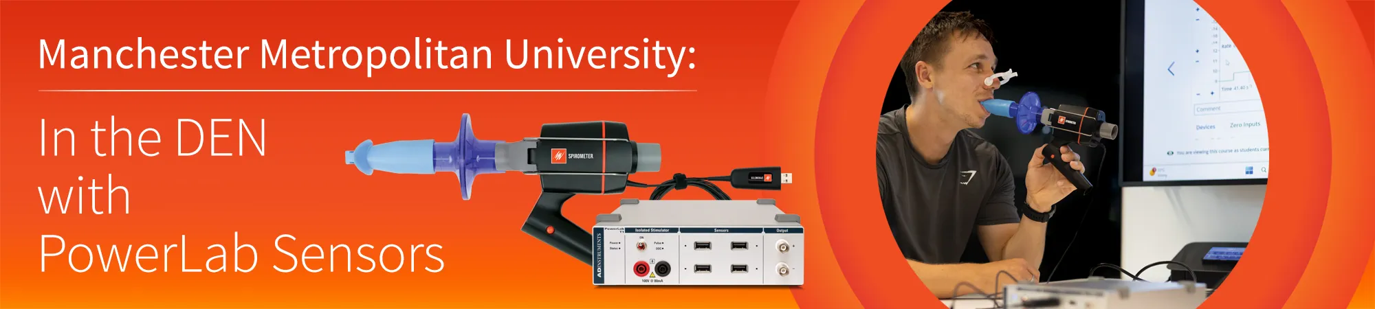 An orange banner that reads: in the den with powerlab sensors