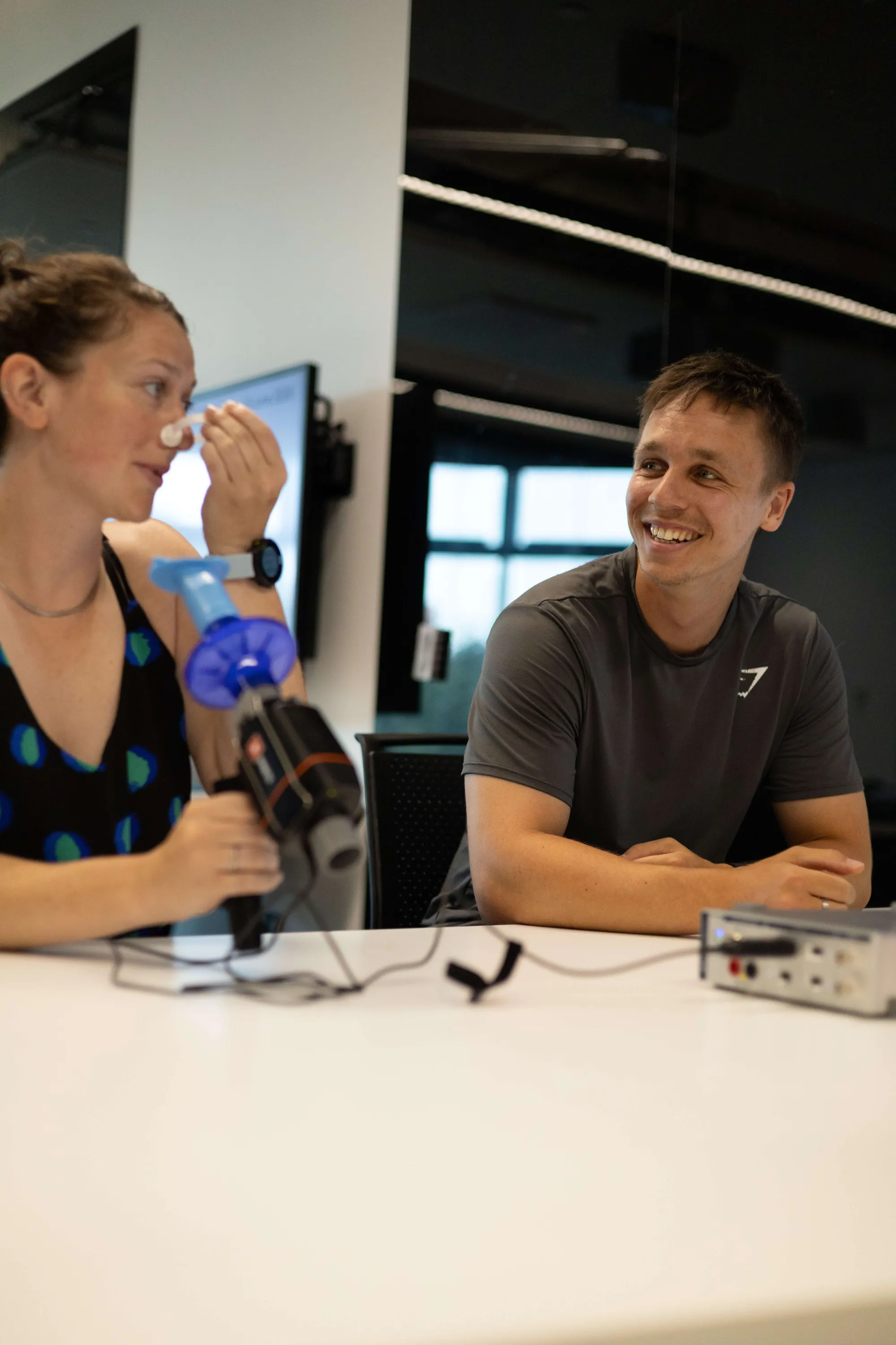 Manchester Met students using a PowerLab Sensors spirometer