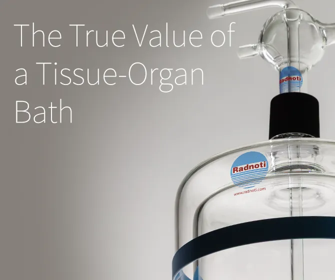 the blog title 'the true value of a tissue-organ bath' is overlayed over a glass buffer reservoir