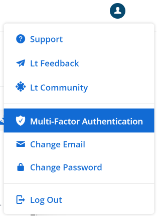 Drop down menu in Lt showing the Multi-Factor Authentication option.