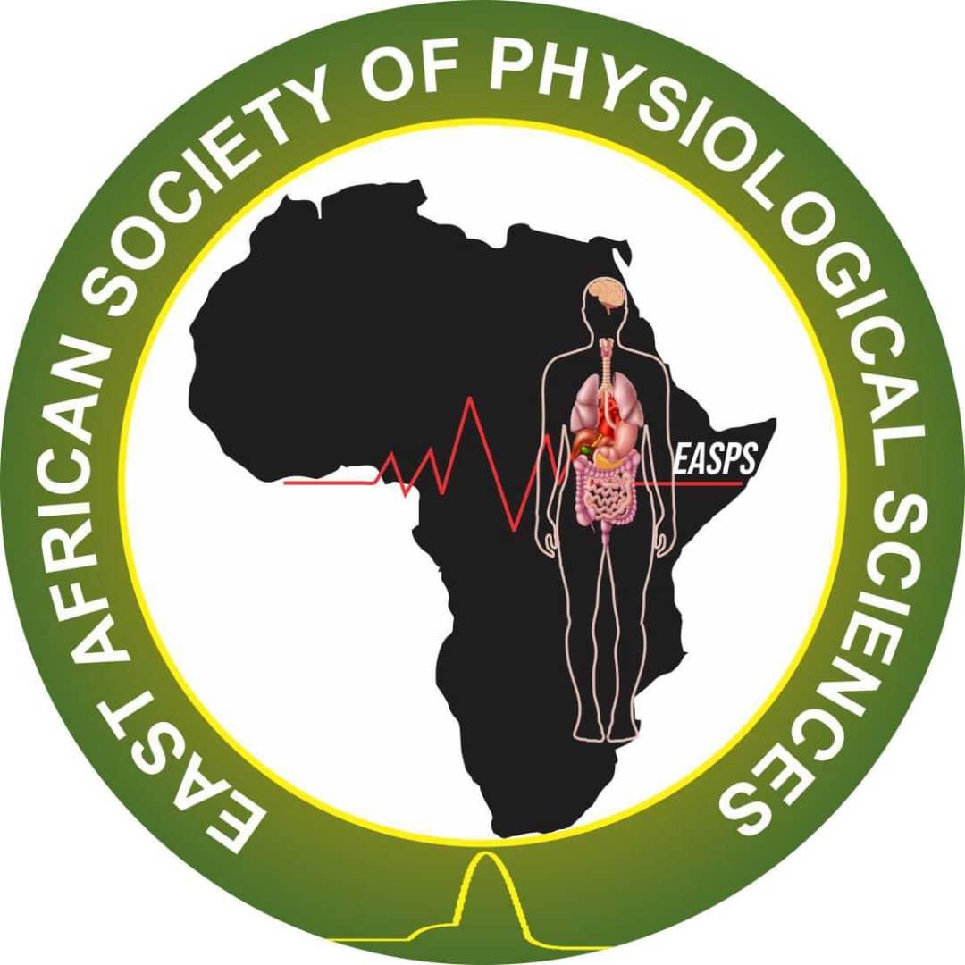 The logo of the East African Society of Physiological Sciences. The logo is circular, with the name of the society around the outside, and shows an image of Africa, a person, and an ECG trace.