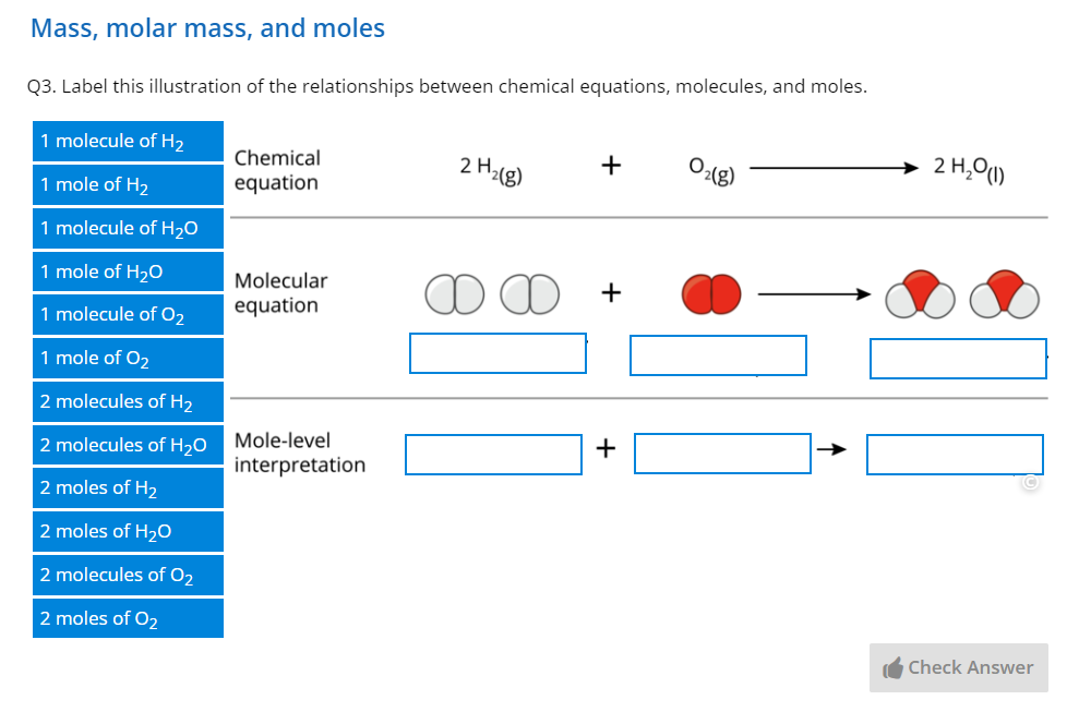 A labeling question in Lt on the relationships between chemical equations, molecules, and moles.