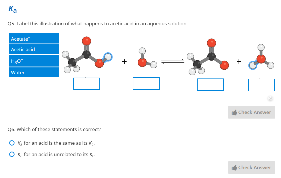 A labeling question in Lt on the dissociation of acetic acid.