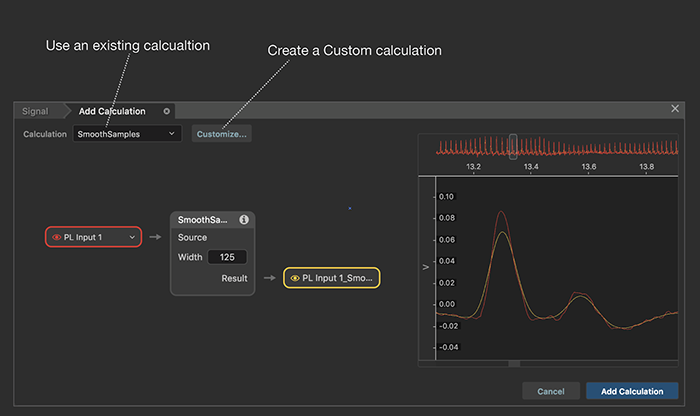 The Signal properties Calculation tab