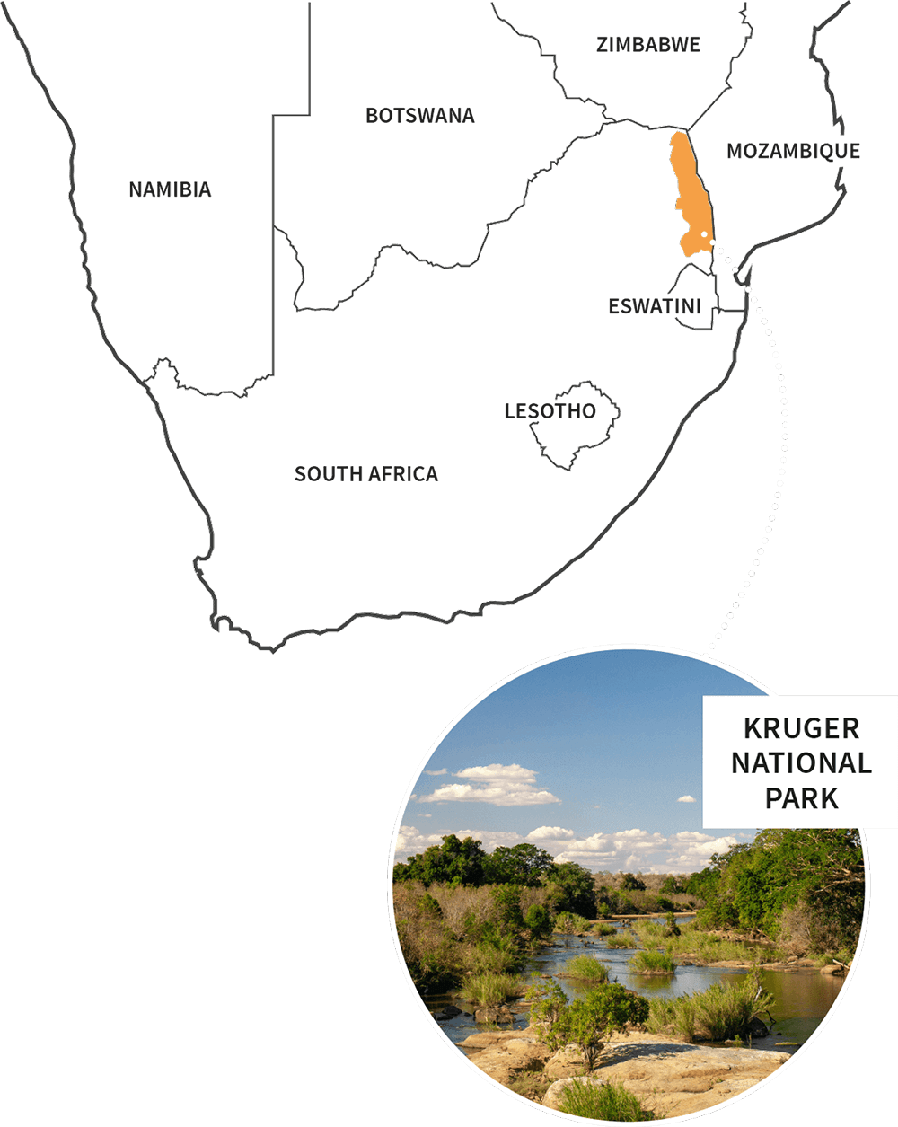 Kruger National Park on a map