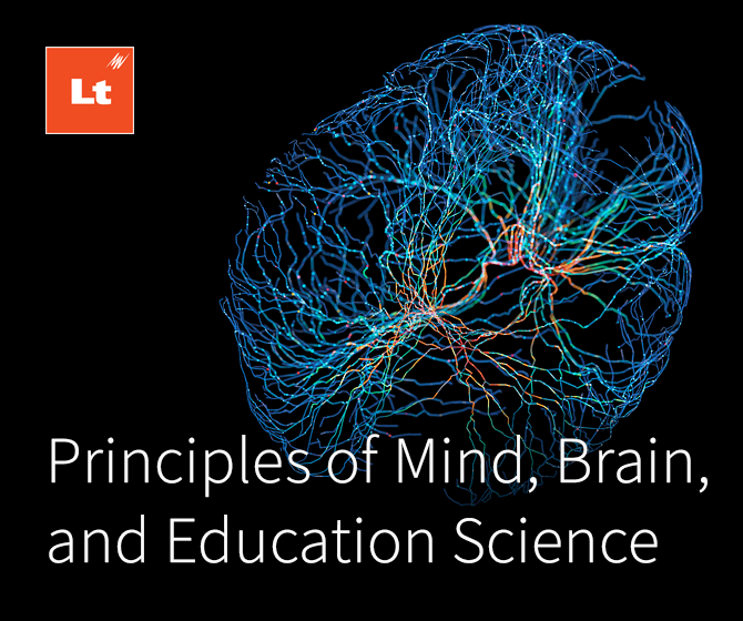 A blog list image that says "Principles of Mind, Brain, and Education Science" with an image of a brain and the Lt logo on a black background.